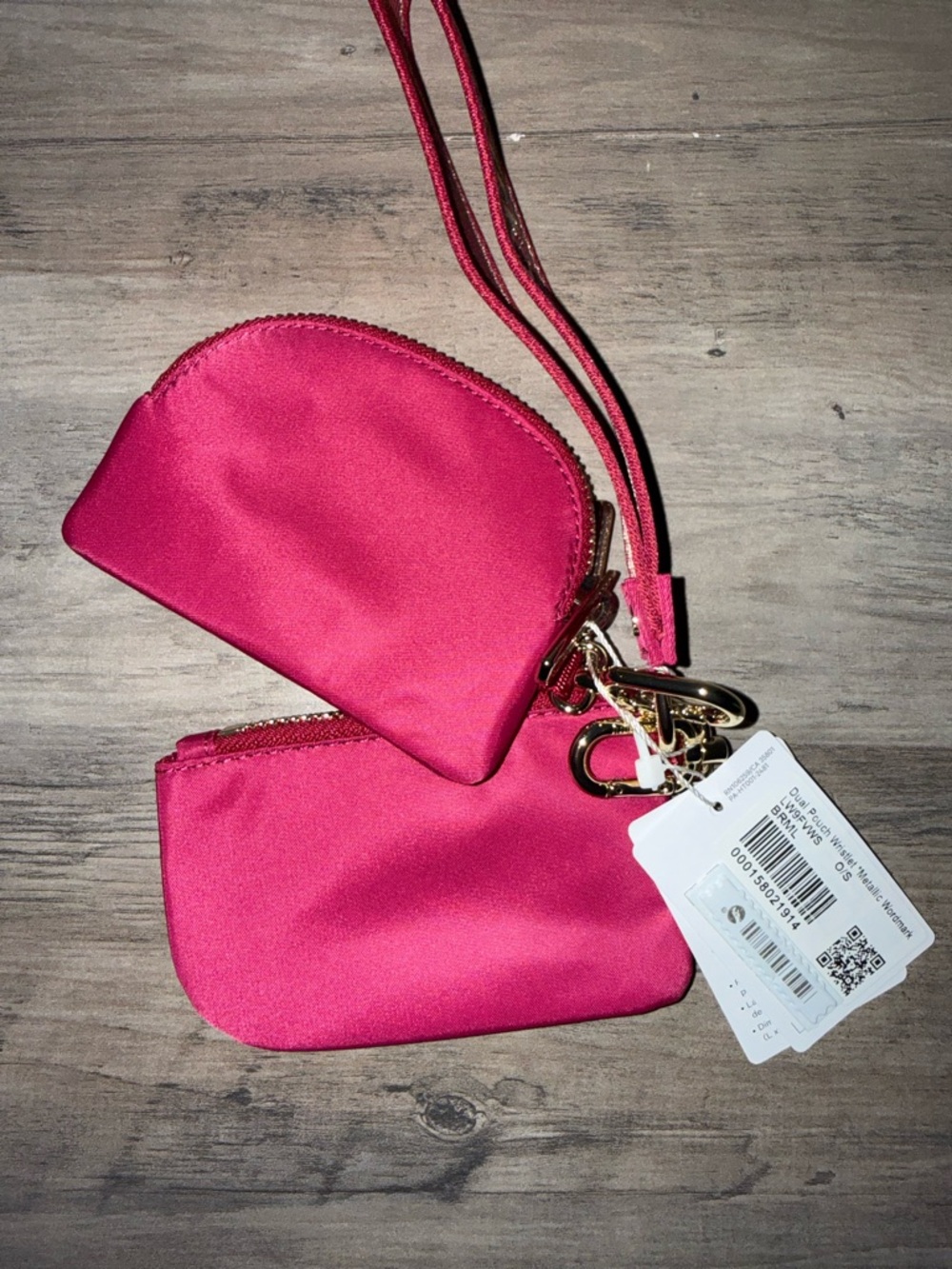 Lululemon Dual Pouch Wristlet Berry Rumble Metallic Wordmark - Picture 3 of 3